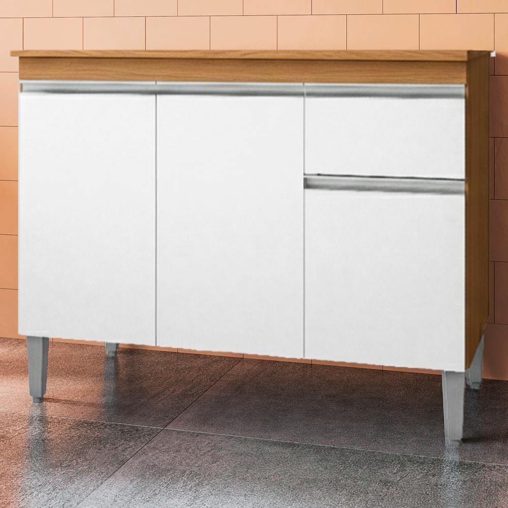 Balcao Com Tampo 120 Cm Tatiane Amendoa Branco Reajl Moveis Amendoa Branco - 2