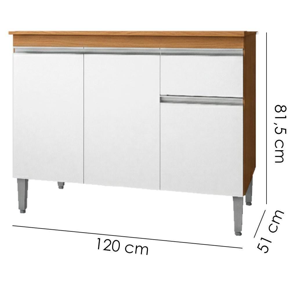 Balcao Com Tampo 120 Cm Tatiane Amendoa Branco Reajl Moveis Amendoa Branco - 3