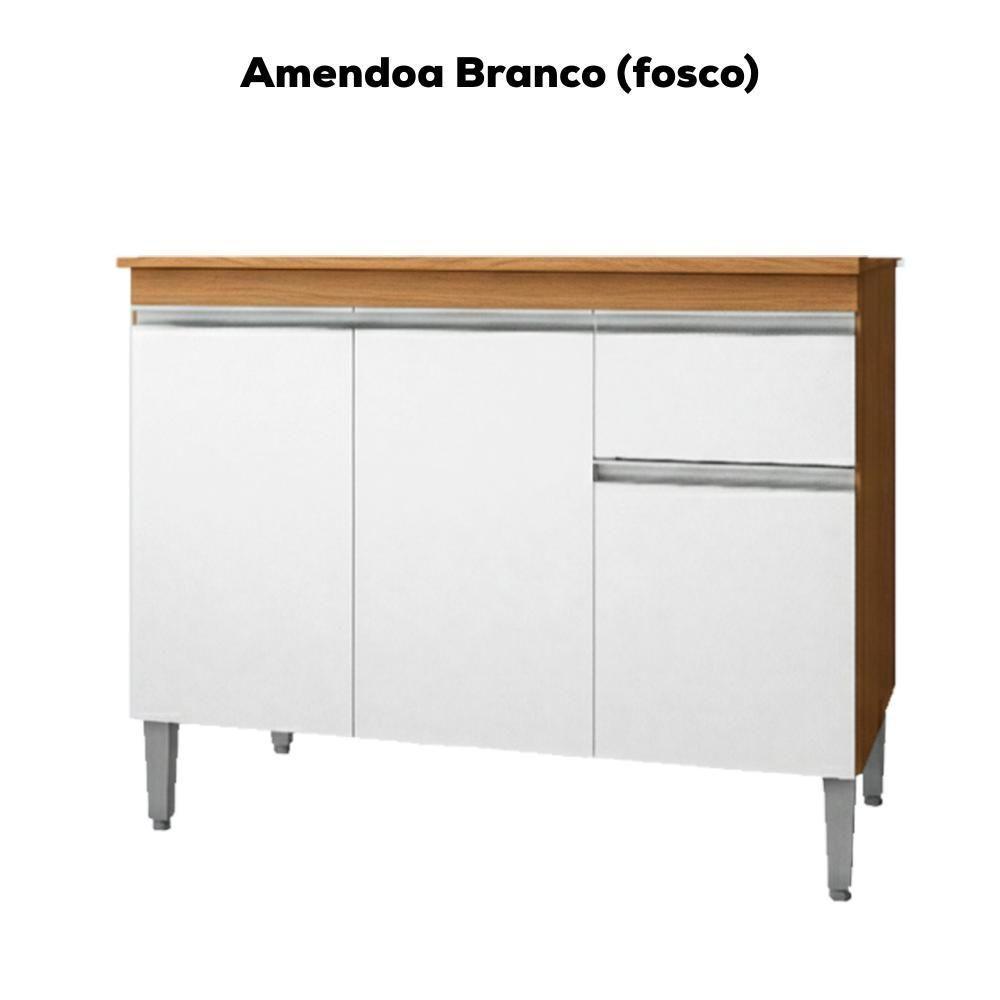 Balcao Com Tampo 120 Cm Tatiane Amendoa Branco Reajl Moveis Amendoa Branco - 4