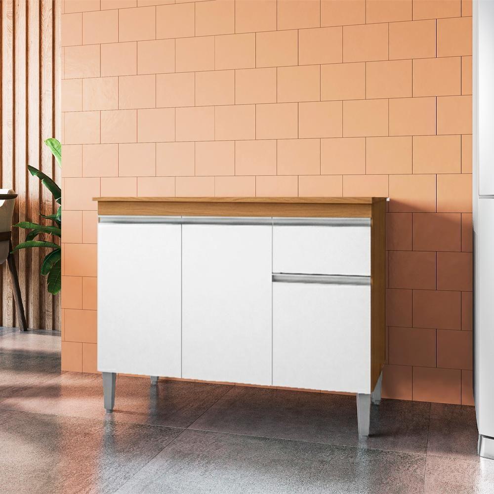 Balcao Com Tampo 120 Cm Tatiane Amendoa Branco Reajl Moveis Amendoa Branco - 6