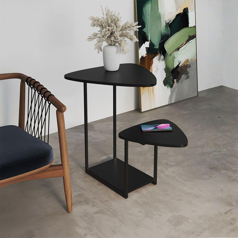 Mesa Auxiliar Lateral Cibele Ferro Preto Tampo Esfiha - 1