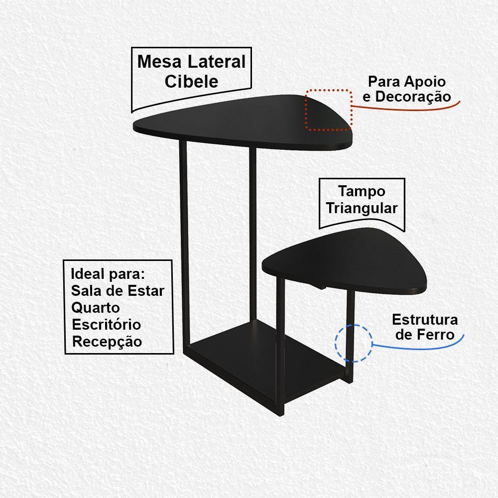 Mesa Auxiliar Lateral Cibele Ferro Preto Tampo Esfiha - 2