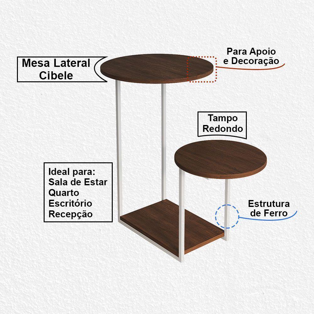 Mesa Lateral Industrial Branco Ferro Tampo Redondo Cibele Amêndoa - 2
