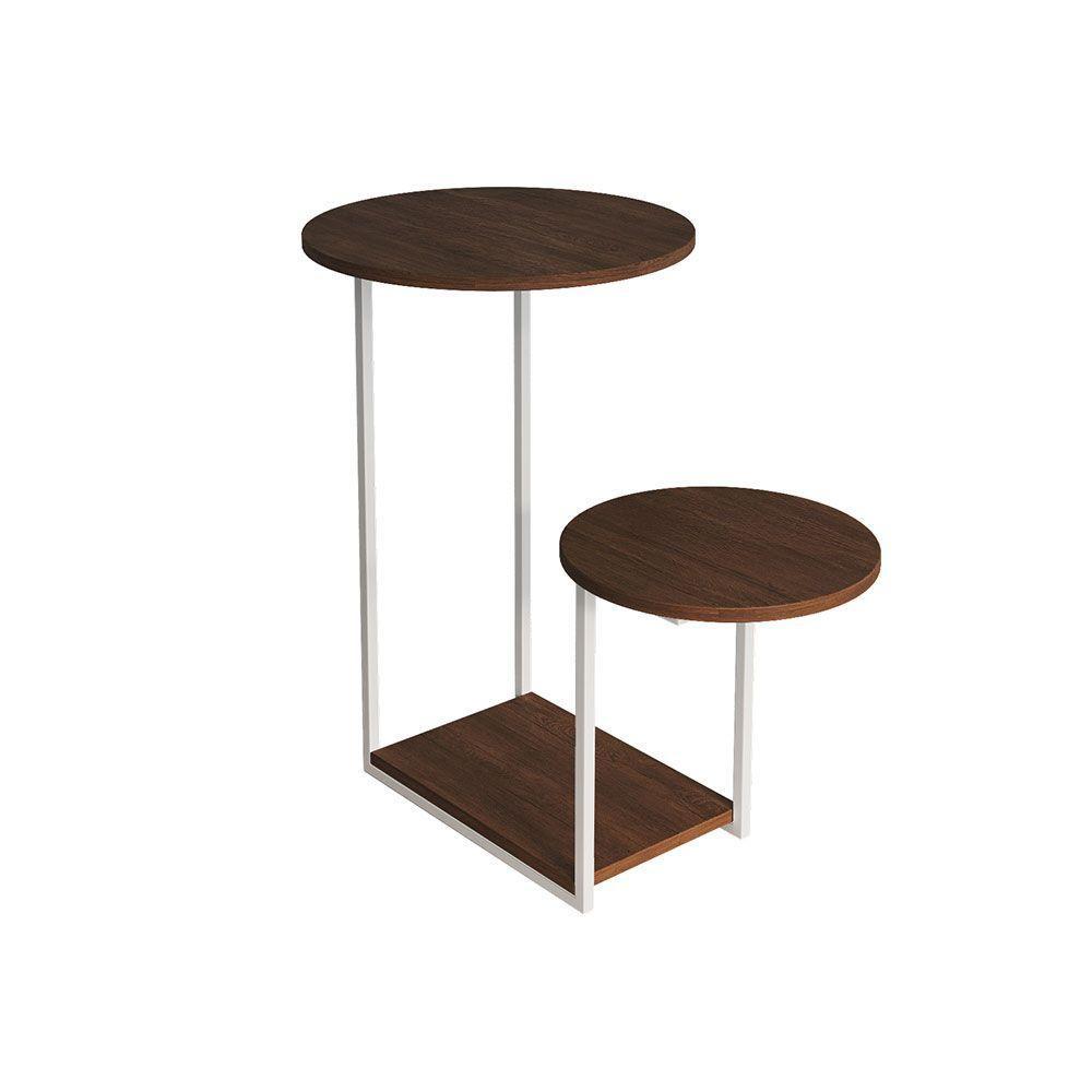 Mesa Lateral Industrial Branco Ferro Tampo Redondo Cibele Amêndoa - 3