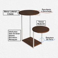 Mesa Lateral Industrial Branco Ferro Tampo Redondo Cibele Amêndoa - 2