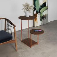 Mesa Lateral Industrial Ferro Cobre Tampo Amêndoa Redondo - 1