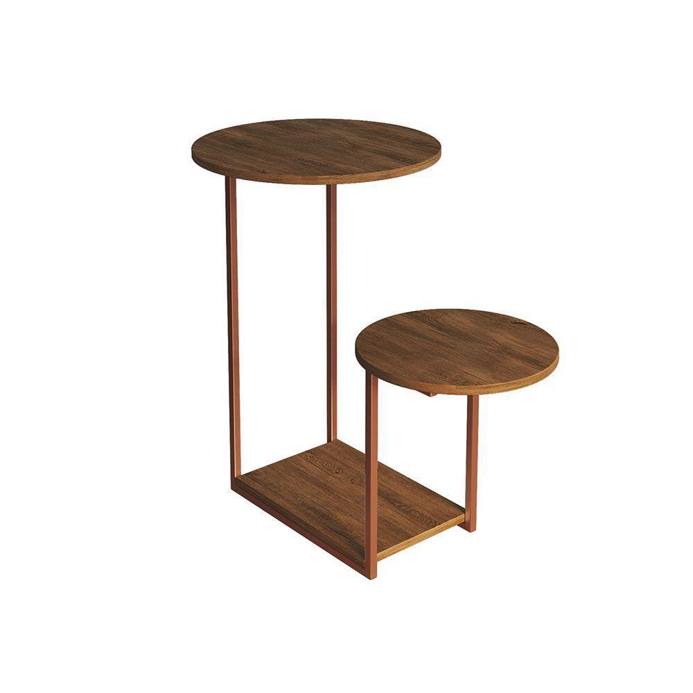 Mesa De Canto Ferro Cobre Freijó Redondo Cibel - 3