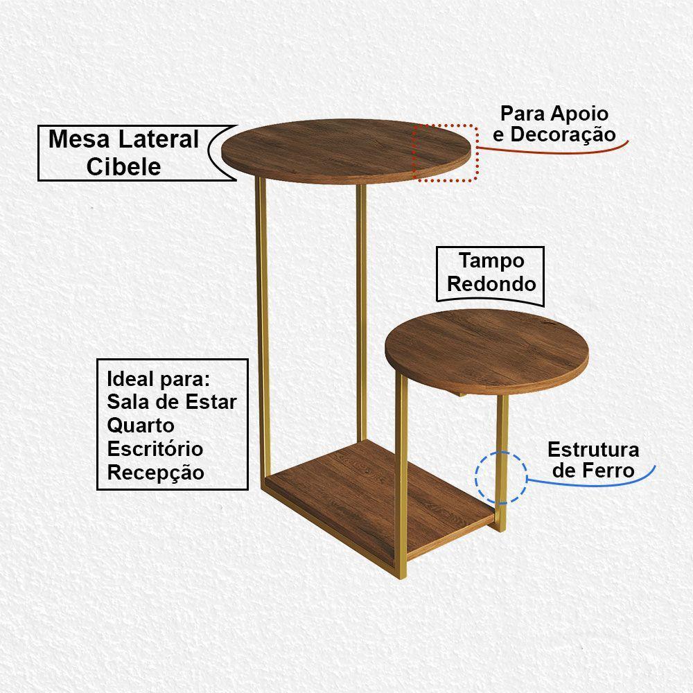 Mesa Lateral Moderna Dourado Cibele Tampo Redondo Freijó - 2