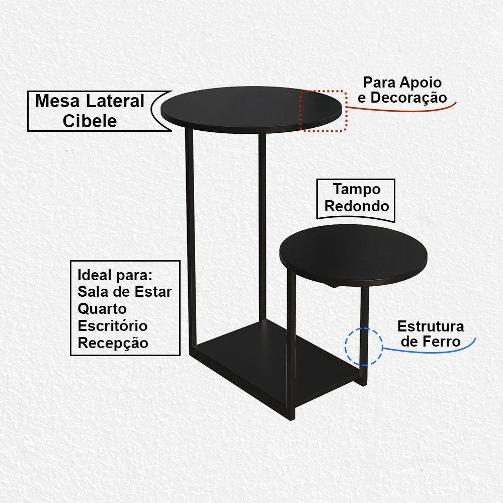 Mesa Auxiliar Lateral Cibele Ferro Preto Tampo Redondo Preto - 2
