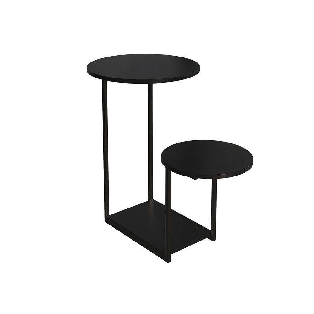 Mesa Auxiliar Lateral Cibele Ferro Preto Tampo Redondo Preto - 3