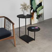 Mesa Auxiliar Lateral Cibele Ferro Preto Tampo Redondo Preto - 1