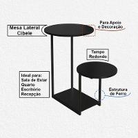 Mesa Auxiliar Lateral Cibele Ferro Preto Tampo Redondo Preto - 2