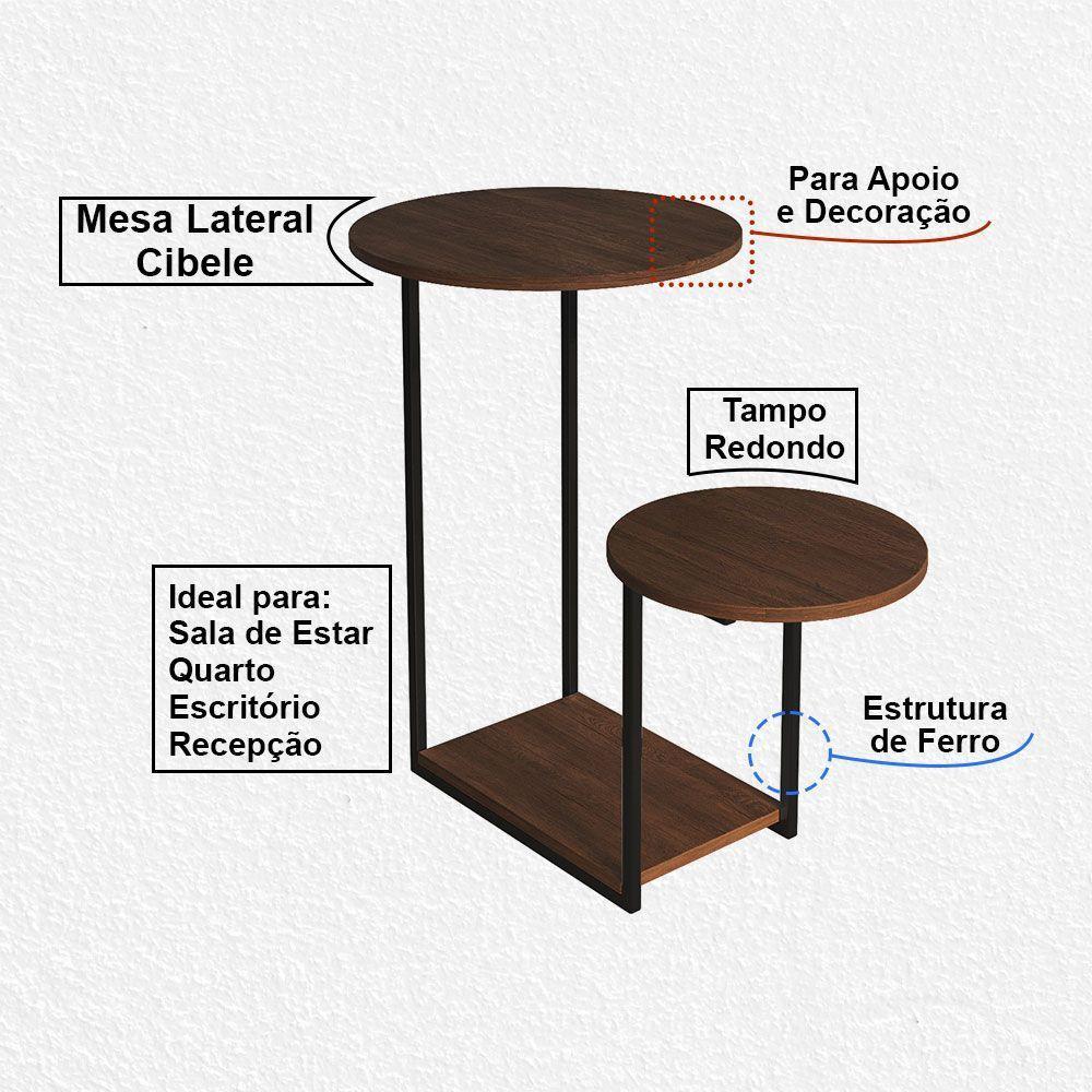 Mesa Lateral Industrial Ferro Preto Redondo Cibele Amêndoa - 2