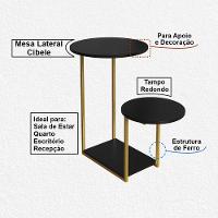 Mesal Lateral Cibele Tampo Redondo Ferro Dourado Tampo Preto - 2