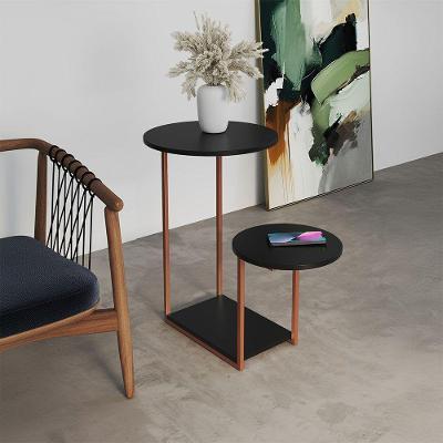 Mesal Lateral Cibele Tampo Redondo Ferro Cobre Tampo Preto