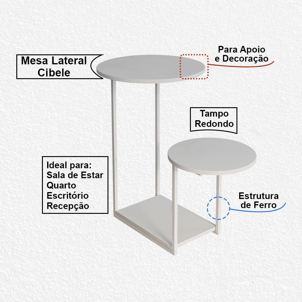 Mesal Lateral Cibele Tampo Redondo Ferro Branco Tampo Branco - 2