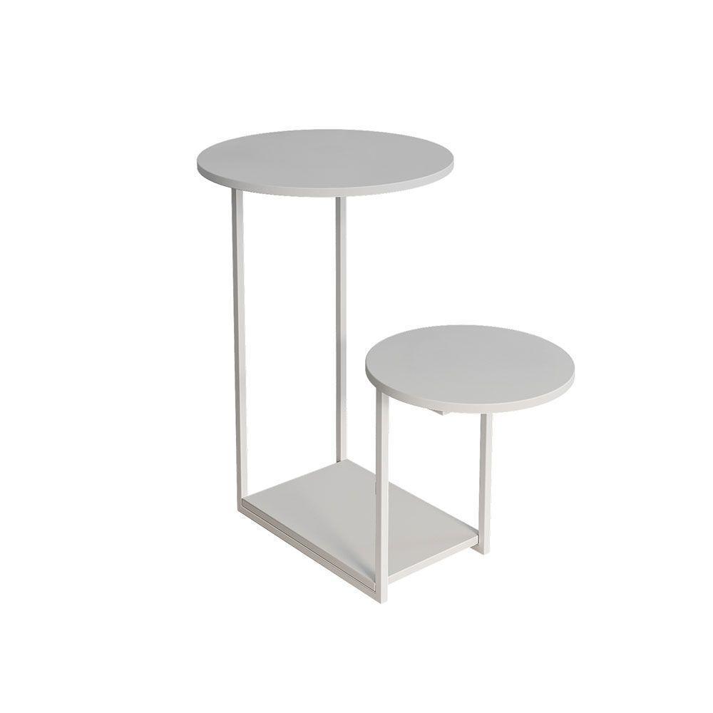 Mesal Lateral Cibele Tampo Redondo Ferro Branco Tampo Branco - 3