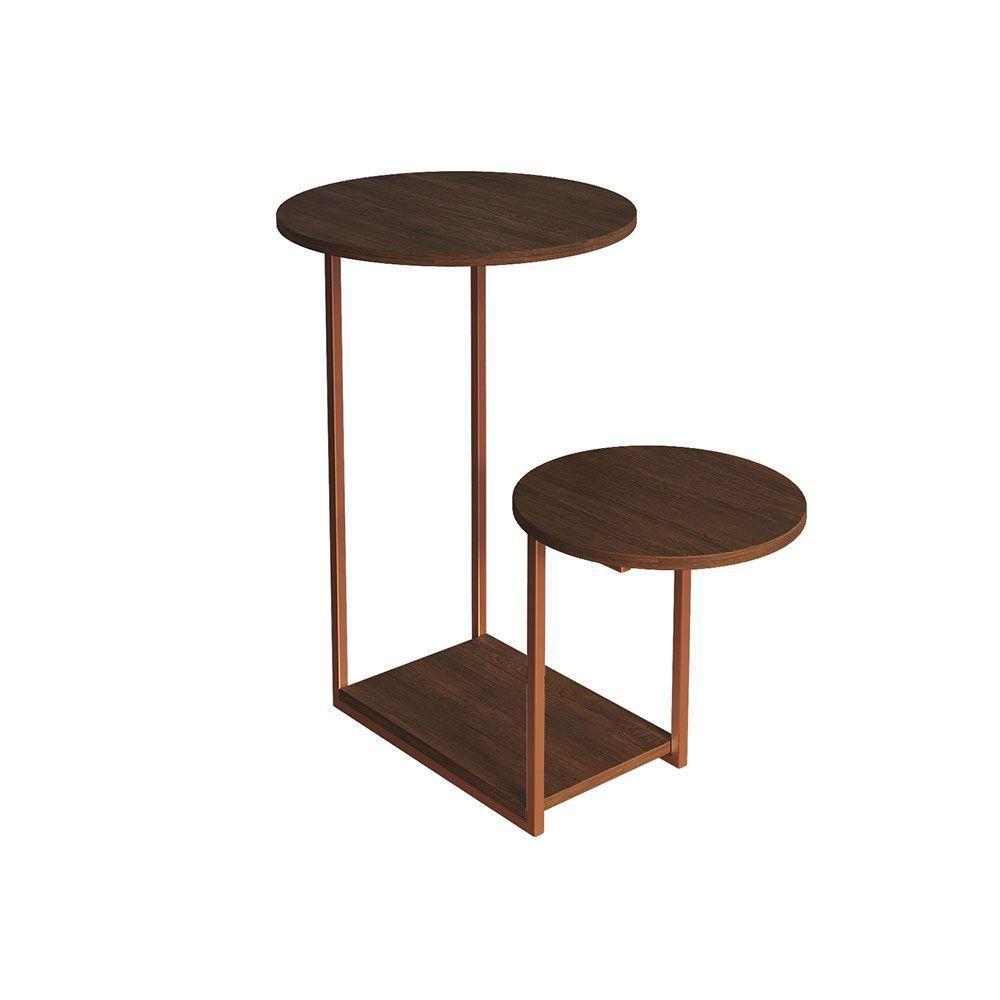 Mesal Lateral Cibele Tampo Redondo Ferro Cobre Tampo Amêndoa - 3