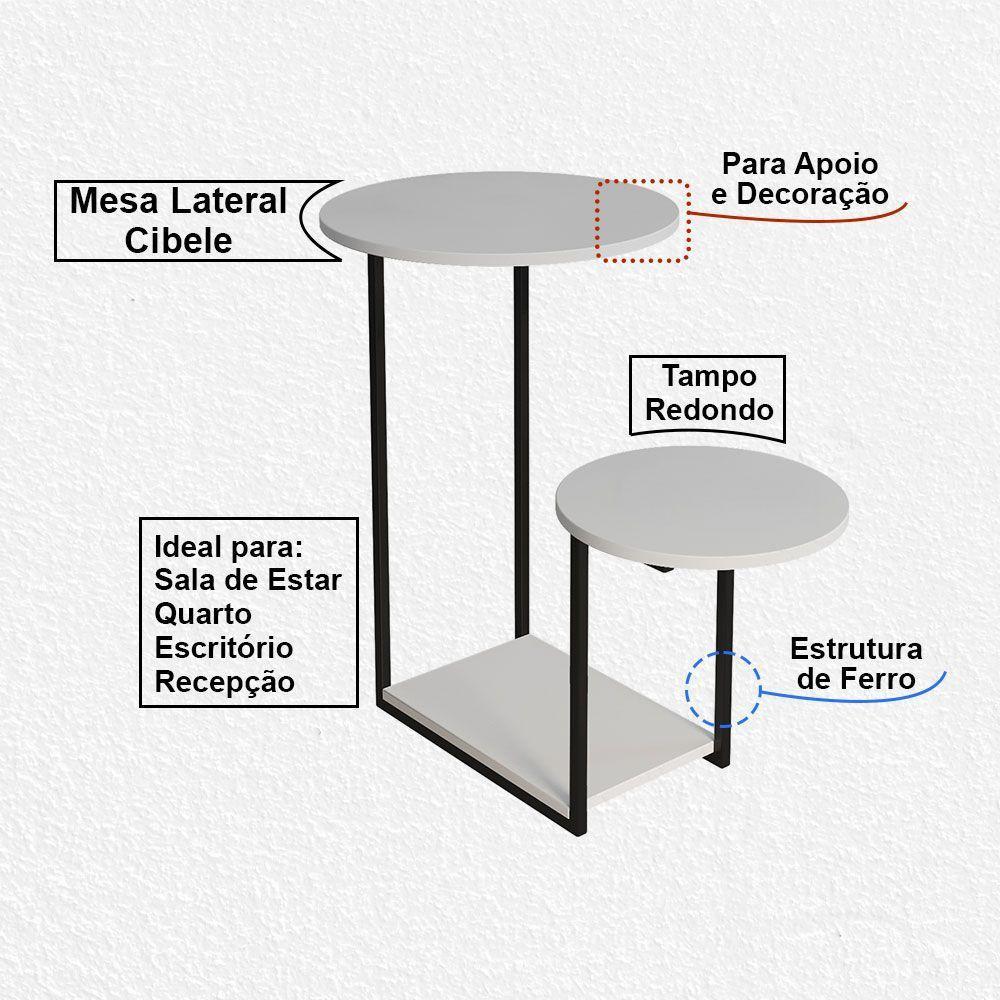 Mesa De Apoio Lateral Ferro Preto Tampo Redondo Branca - 2