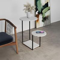 Mesa De Apoio Lateral Ferro Preto Tampo Redondo Branca - 1