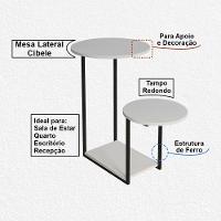 Mesa De Apoio Lateral Ferro Preto Tampo Redondo Branca - 2