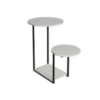 Mesa De Apoio Lateral Ferro Preto Tampo Redondo Branca - 3