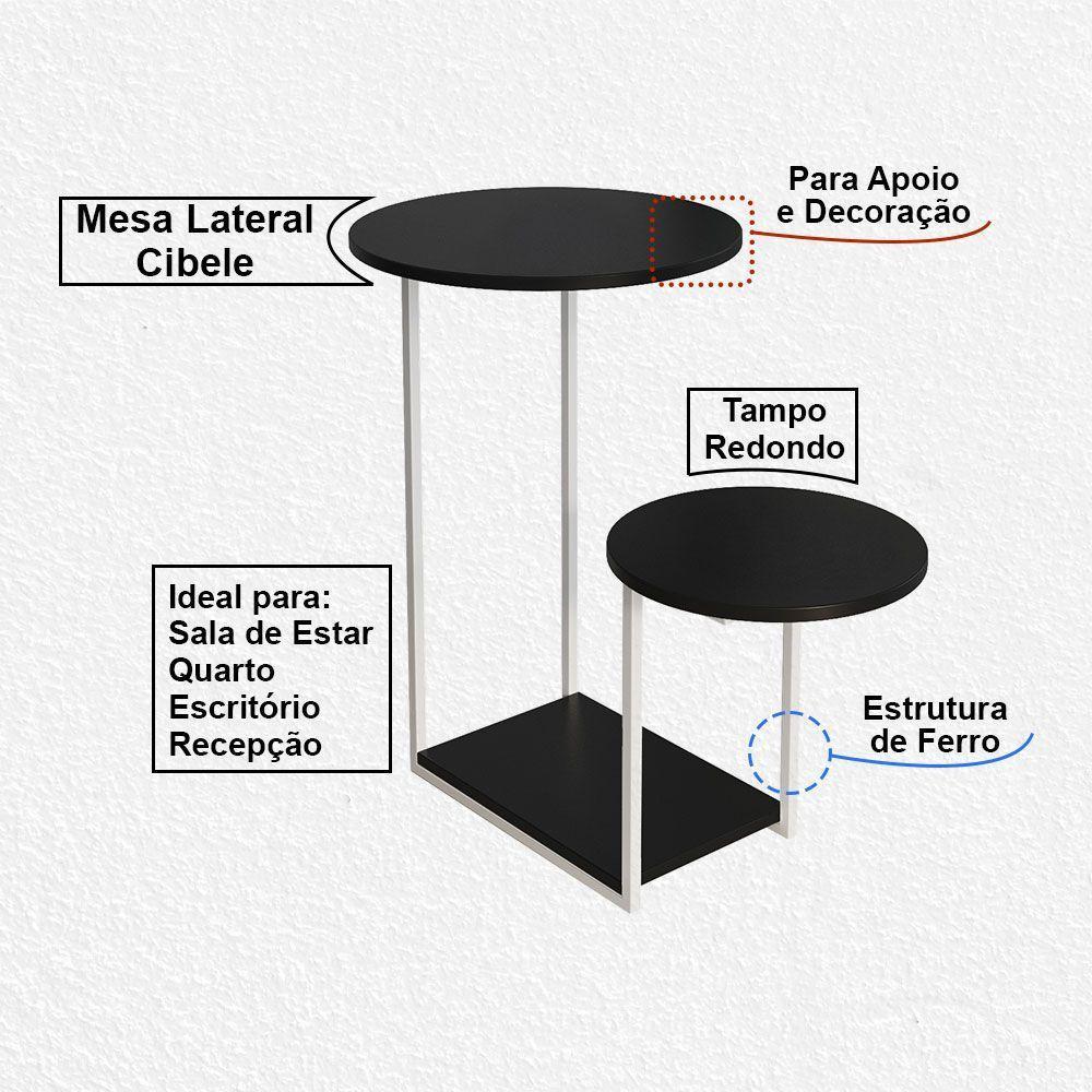 Mesal Lateral Cibele Tampo Redondo Ferro Branco Tampo Preto - 2