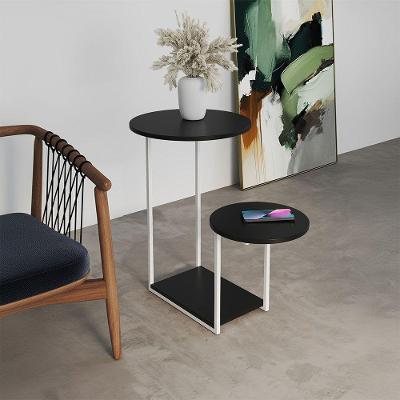 Mesal Lateral Cibele Tampo Redondo Ferro Branco Tampo Preto