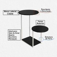 Mesal Lateral Cibele Tampo Redondo Ferro Branco Tampo Preto - 2
