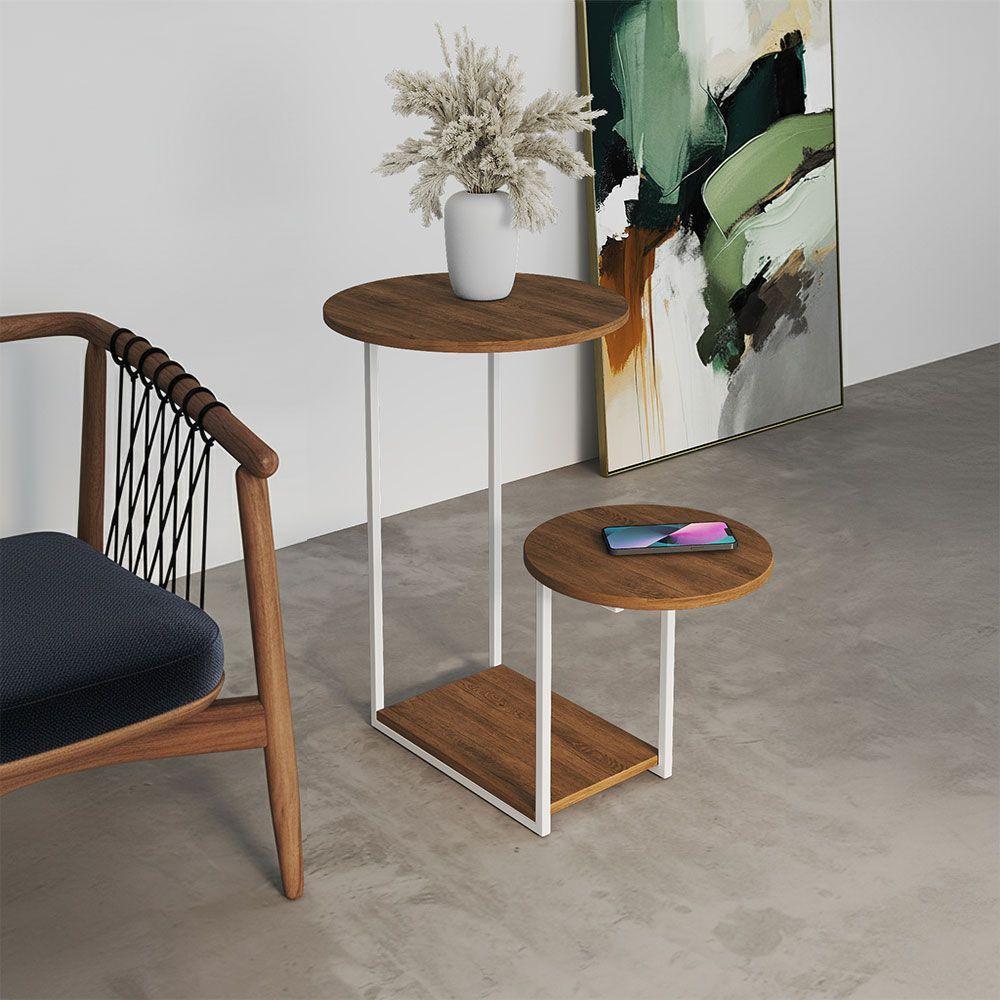 Mesa Lateral De Sala Branco Freijó Redondo Cibele Ferro - 1