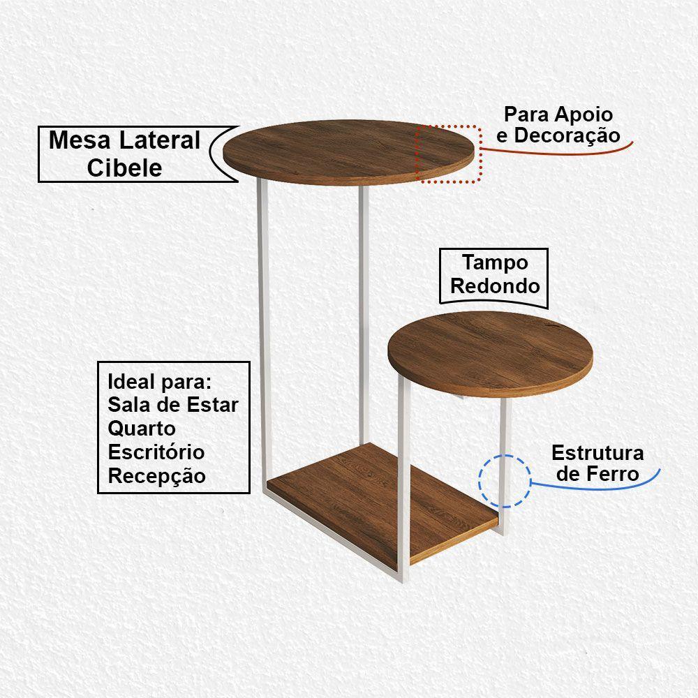 Mesa Lateral De Sala Branco Freijó Redondo Cibele Ferro - 2