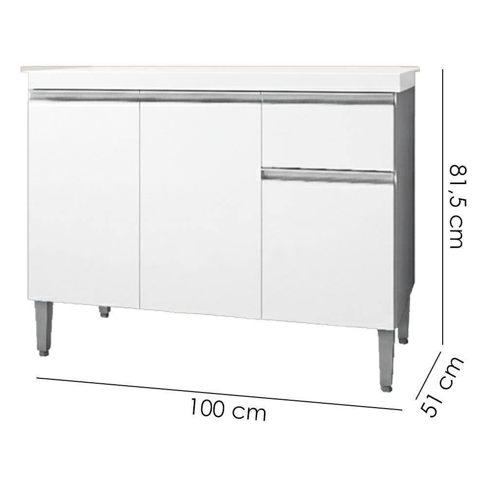 Balcao Com Tampo 100 Cm Tatiane Branco Reajl Moveis Branco - 3