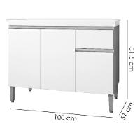 Balcao Com Tampo 100 Cm Tatiane Branco Reajl Moveis Branco - 3