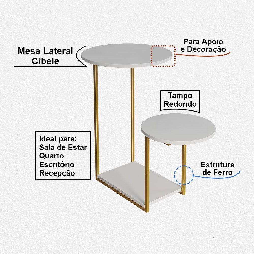 Mesal Lateral Cibele Tampo Redondo Ferro Dourado Tampo Branco - 2