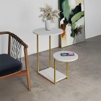 Mesal Lateral Cibele Tampo Redondo Ferro Dourado Tampo Branco - 1