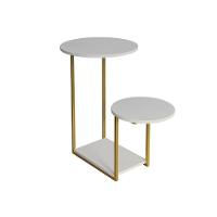 Mesal Lateral Cibele Tampo Redondo Ferro Dourado Tampo Branco - 3