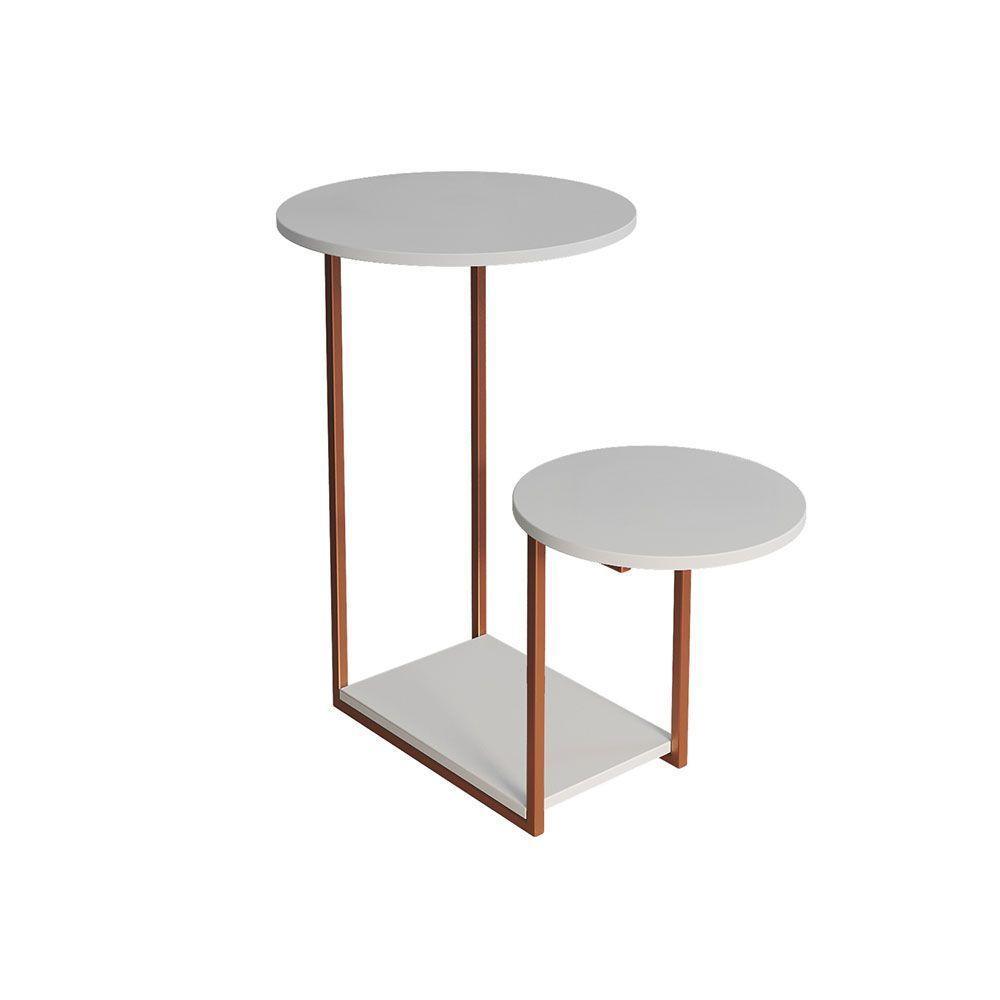 Mesa De Apoio Cibele Ferro Cobre Tampo Redondo Branco - 3