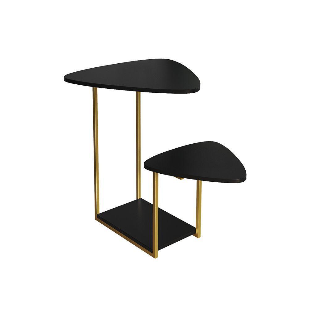 Mesa Auxiliar Ferro Dourado Tampo Esfiha Preto Cibele - 3