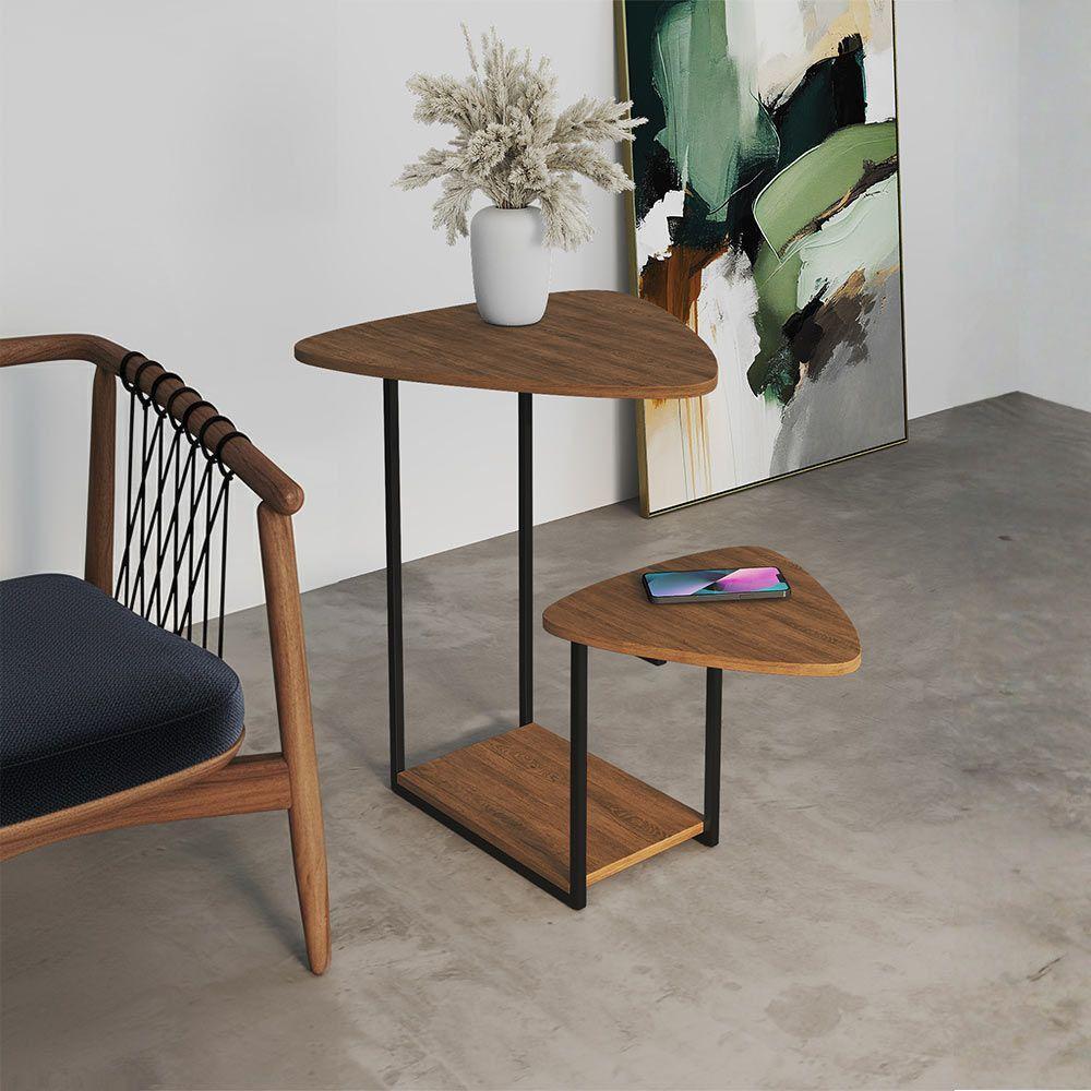 Mesa De Canto Lateral Ferro Preto Estilo Esfiha Cibele Freijó - 1