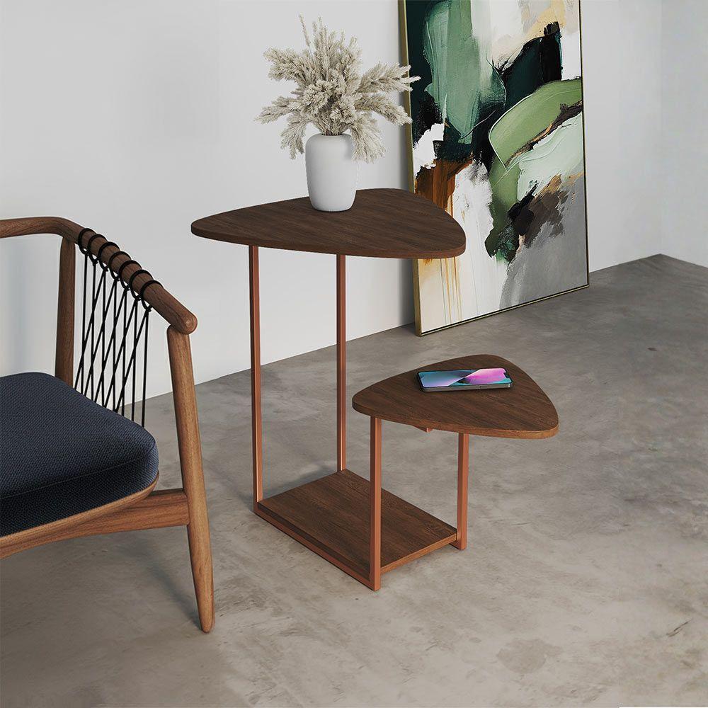 Mesa Lateral Industrial Ferro Cobre Tampo Amêndoa Esfiha - 1