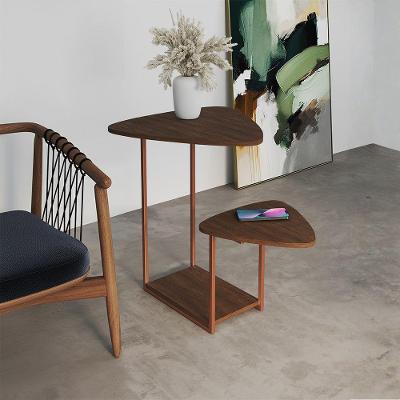 Mesa Lateral Industrial Ferro Cobre Tampo Amêndoa Esfiha