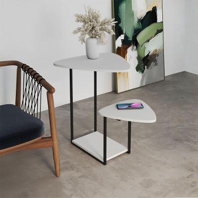 Mesa De Apoio Lateral Ferro Preto Tampo Esfiha Branca