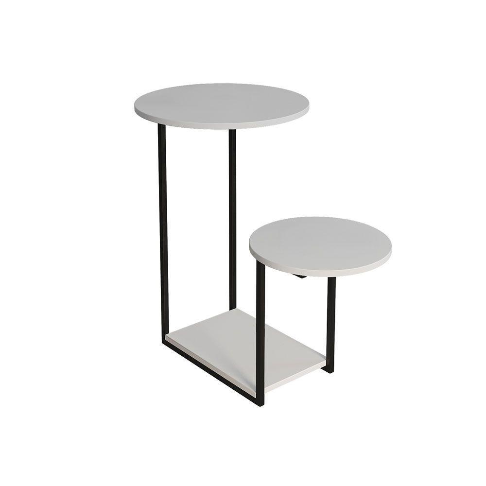 Mesal Lateral Cibele Tampo Redondo Ferro Preto Tampo Branco - 3