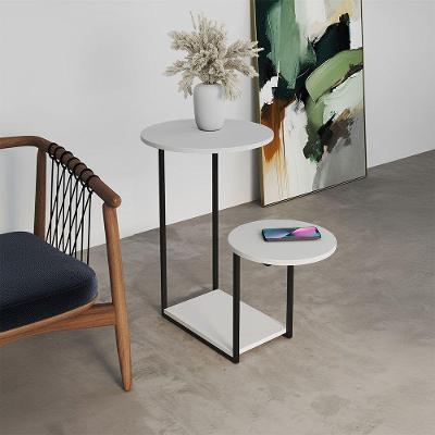 Mesal Lateral Cibele Tampo Redondo Ferro Preto Tampo Branco