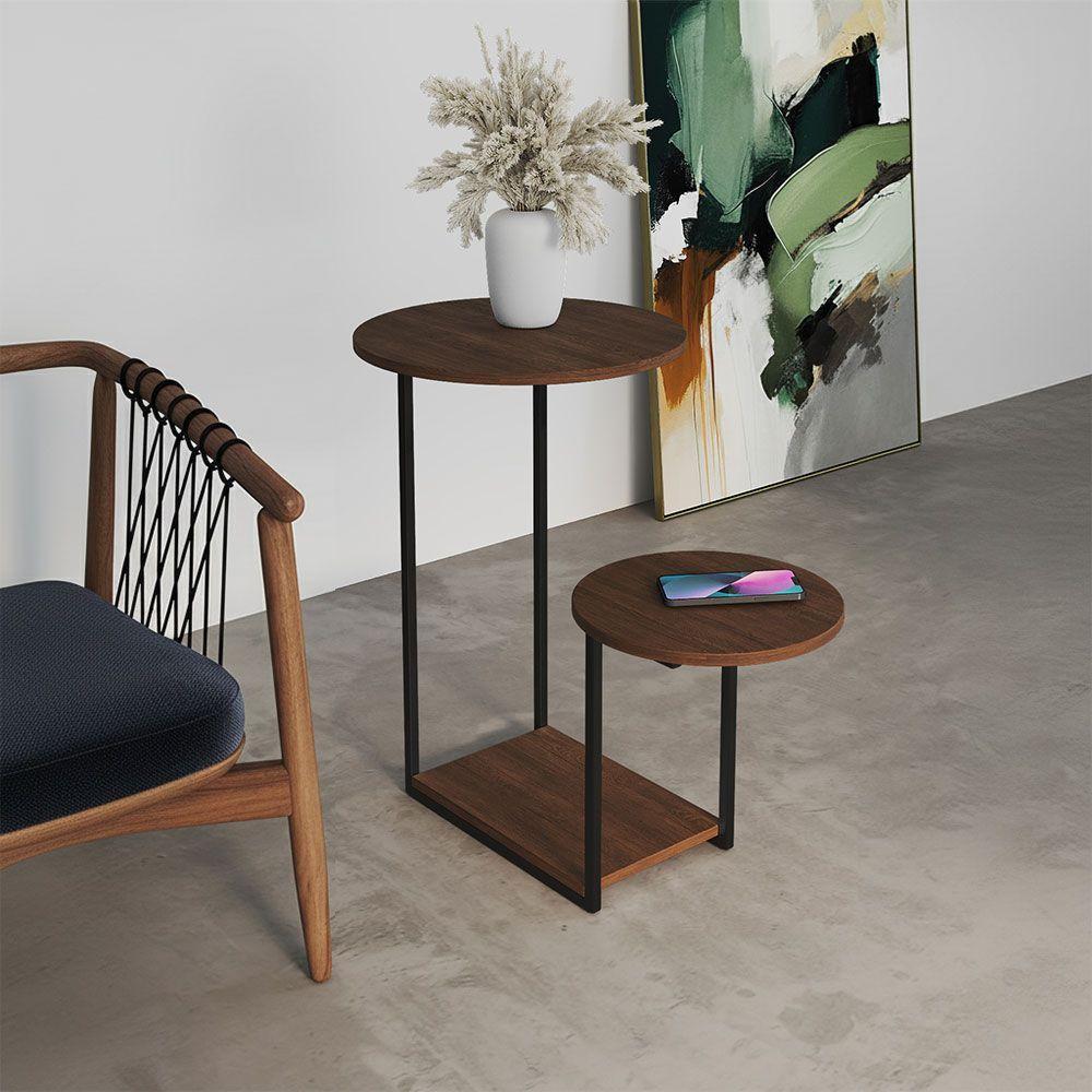 Mesal Lateral Cibele Tampo Redondo Ferro Preto Tampo Amêndoa - 1