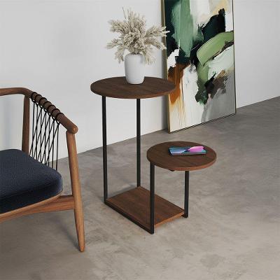 Mesal Lateral Cibele Tampo Redondo Ferro Preto Tampo Amêndoa