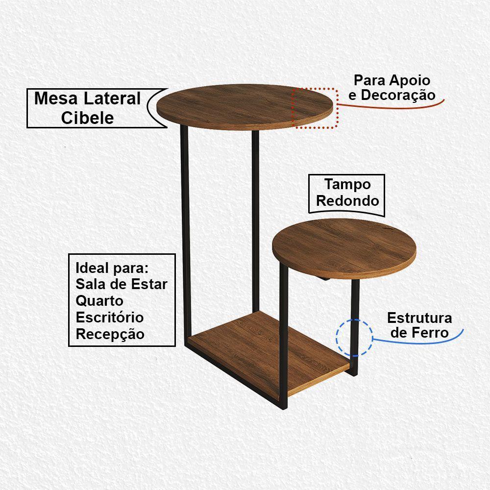 Mesal Lateral Cibele Tampo Redondo Ferro Preto Tampo Freijó - 2