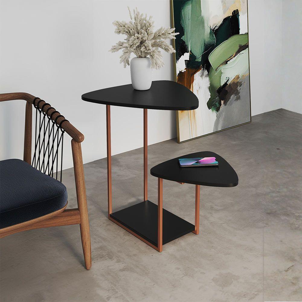 Mesa Auxiliar Ferro Cobre Tampo Esfiha Preto Cibele - 1