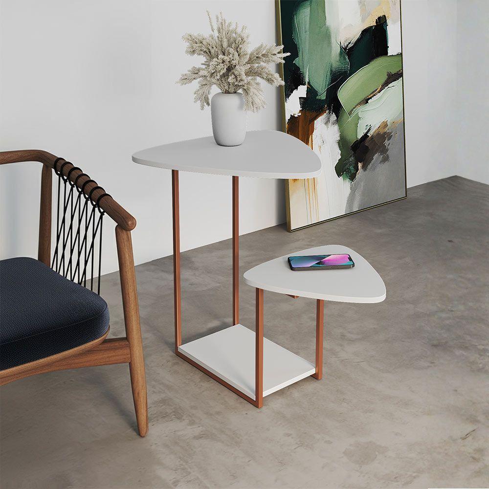 Mesa De Apoio Cibele Ferro Cobre Tampo Esfiha Branco - 1