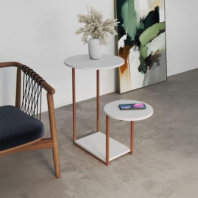 Mesal Lateral Cibele Tampo Redondo Ferro Cobre Tampo Branco